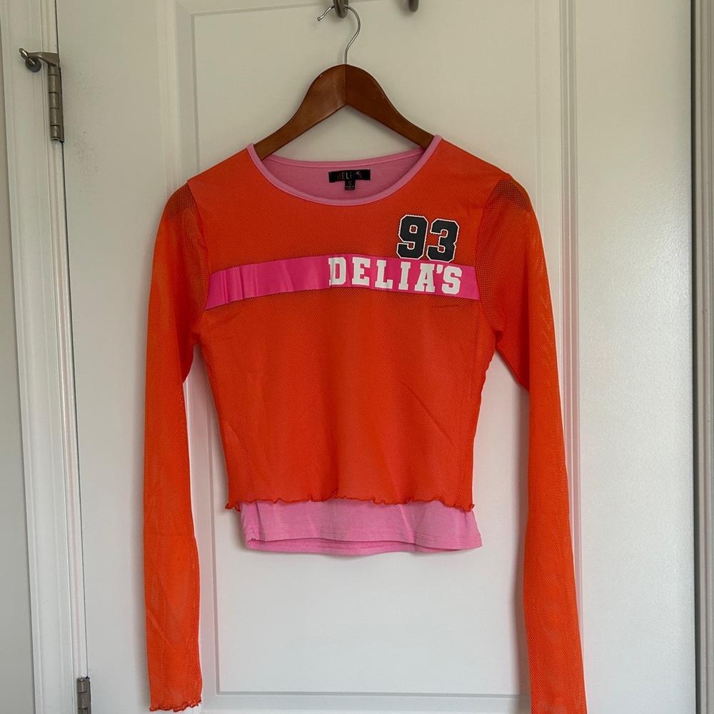 dELiA*s Orange and Pink Long-Sleeve Top NWOT